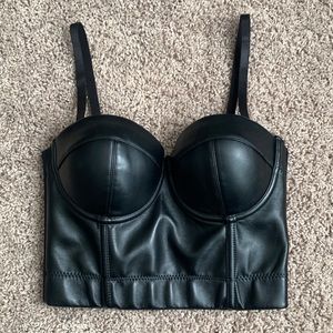 Black Leather Bustier Crop Top